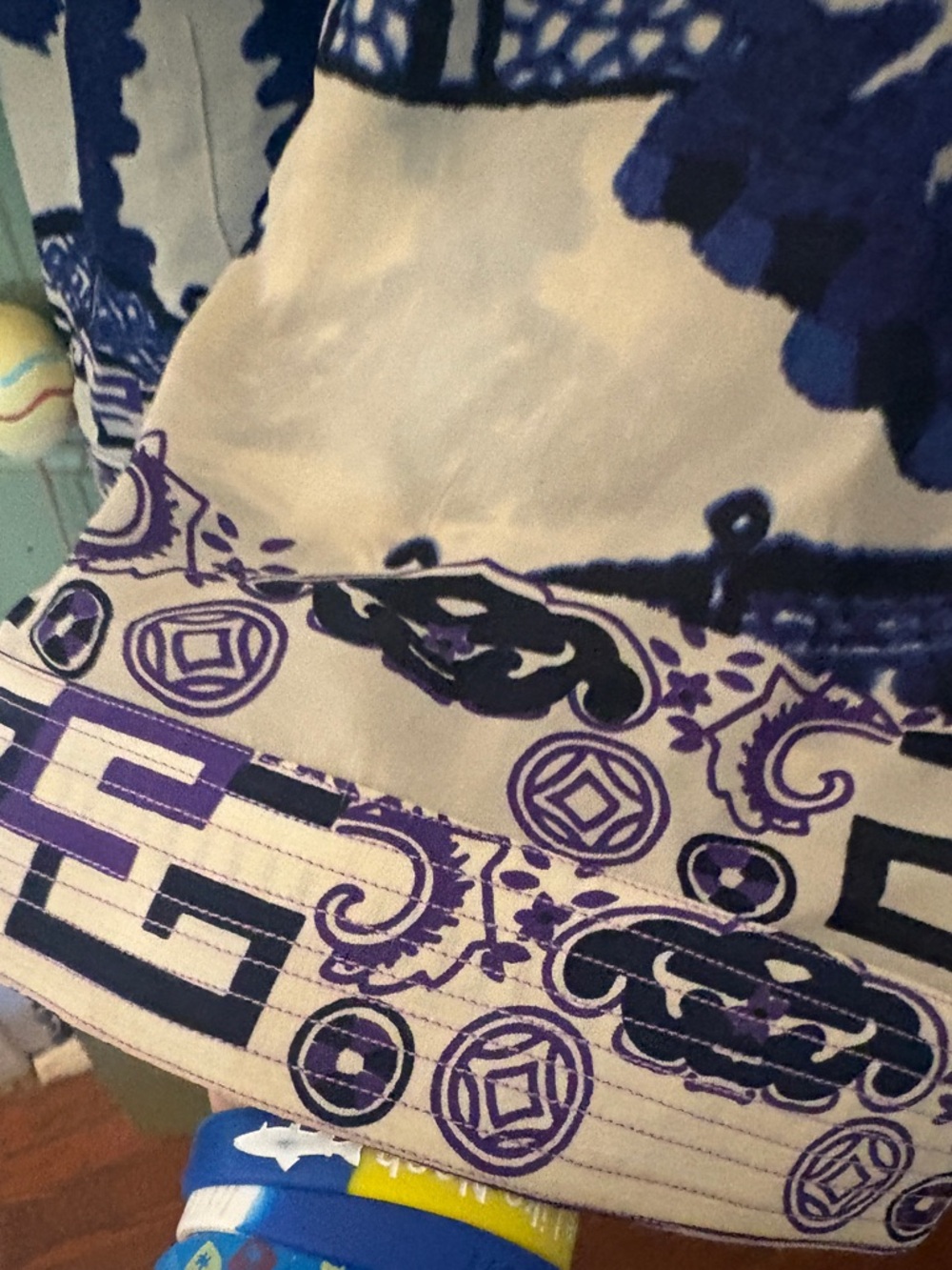 Wide Leg Printed Pants in Blue and Cream - Picture 3 of 6